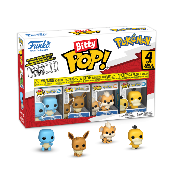 Pokémon - Funko Bitty Pop! - Pack de 4 figurines Carapuce, Évoli et Caninos