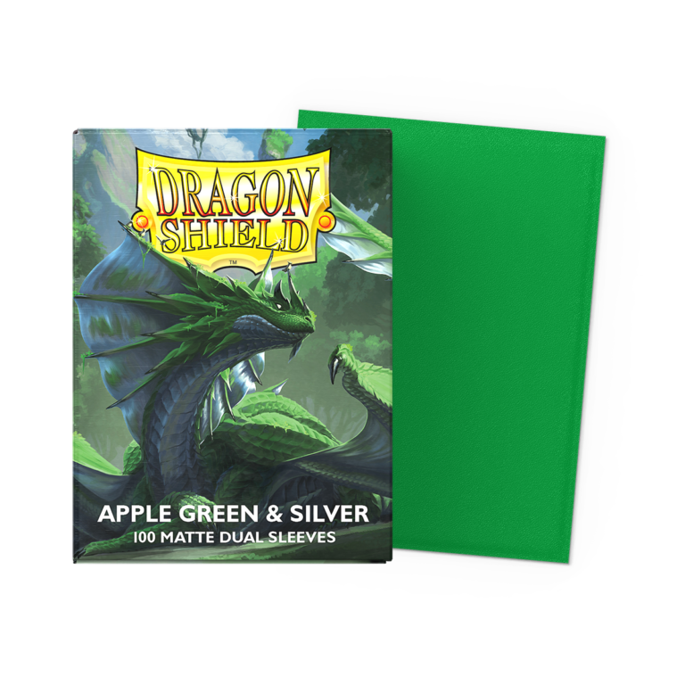 100 Protèges Cartes Dragon Shield - Matte Dual Apple Green & Silver