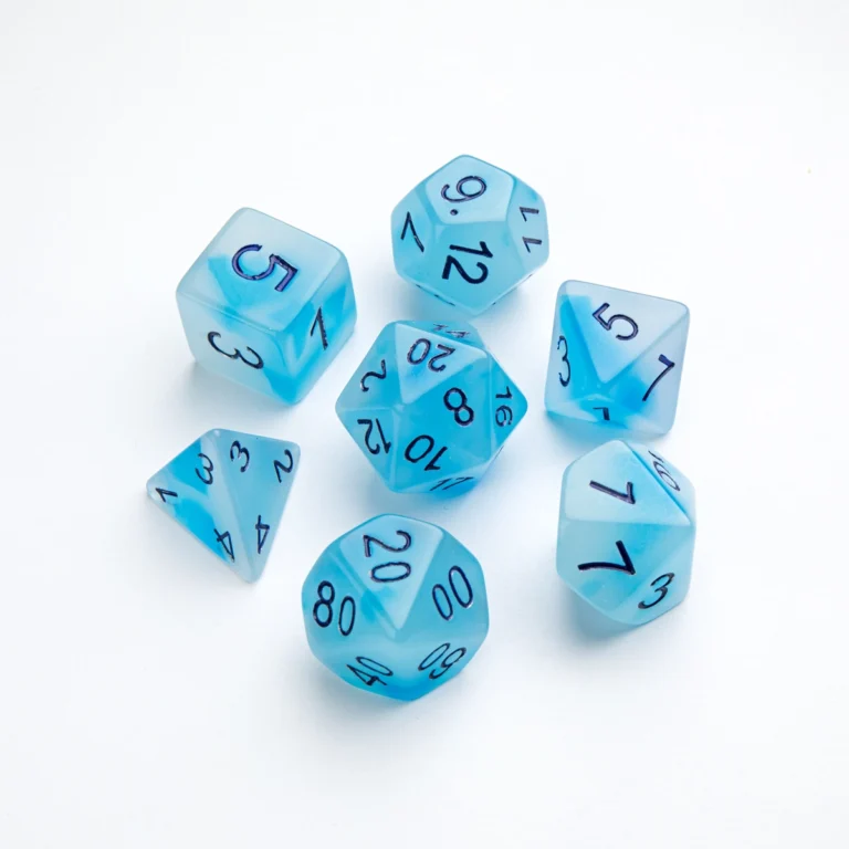 Gamegenic - Glow Series Icy Crumbs - Set de 7 dés JDR phosphorescents